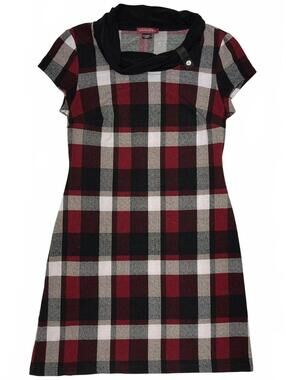 Vintage San Francisco Canada Made Red Plaid Short Sleeve Cowl Neck Midi Dress M